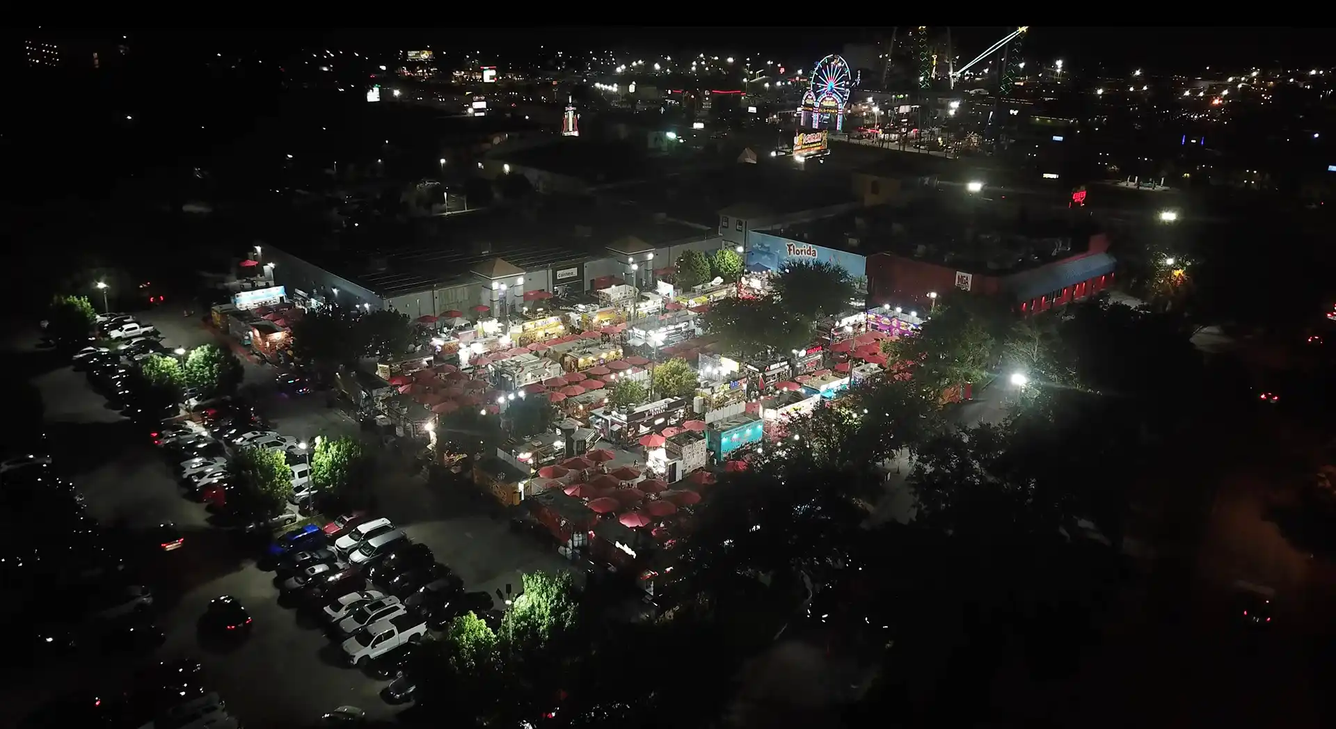 Aerial view of World Food Trucks with 100+ food trucks