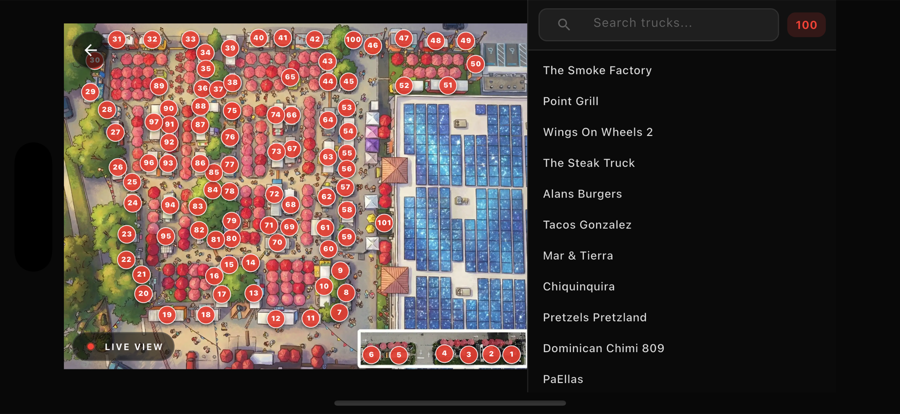 Interactive food truck map with 100+ vendor markers