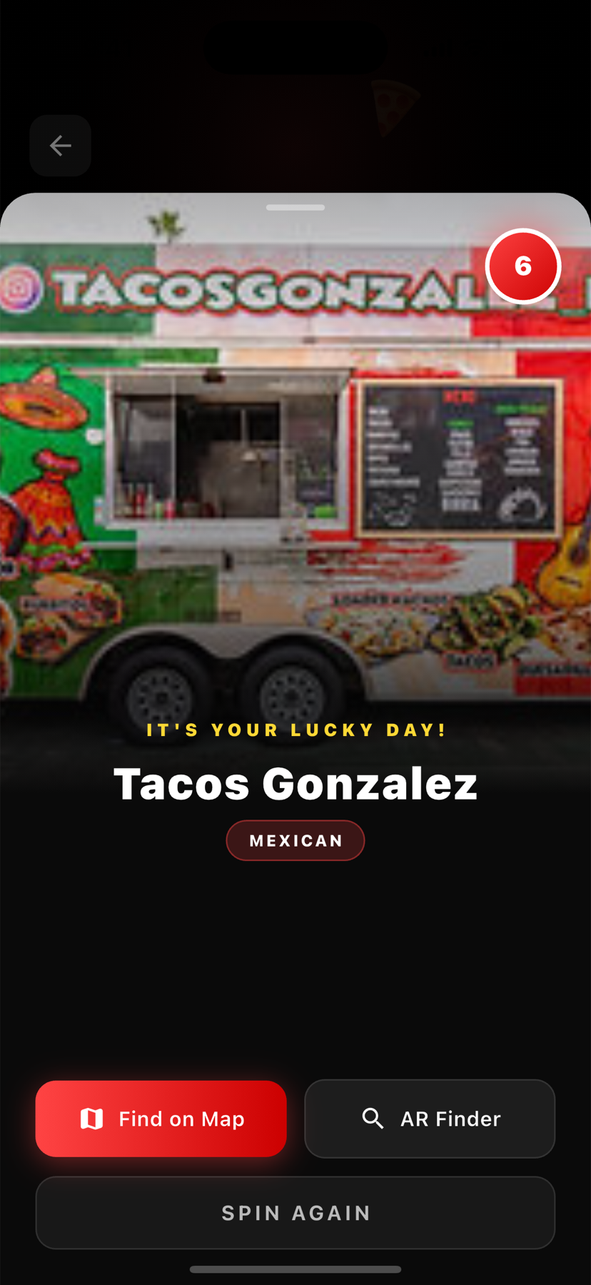 Surprise Me slot machine showing Tacos Gonzalez result