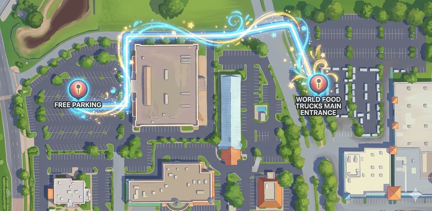 Map showing free parking route